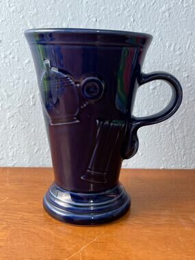 VTG Homer Laughlin Fiestaware Mug Embossed Cobalt Blue Pedestal Cappucino Latte